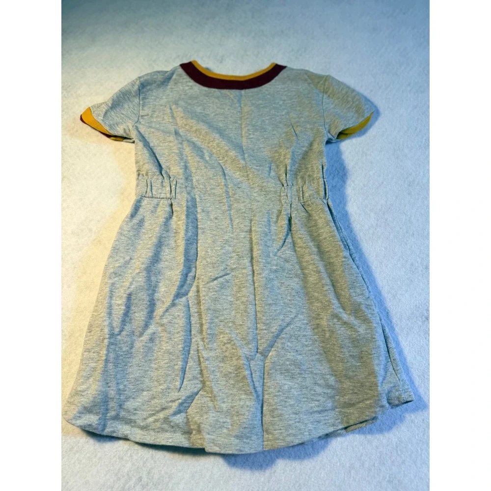 Evsie Girls XS 8 Gray Ringer Dress Smiley Flower Patch Elastic Waist Short Sleev